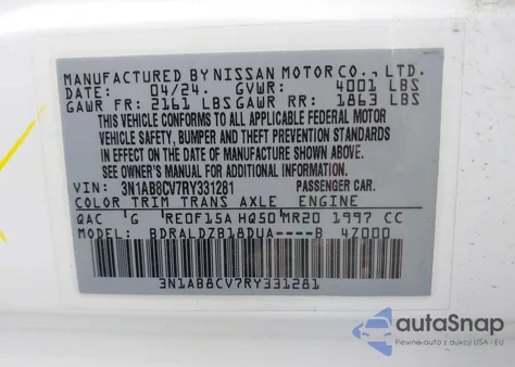 2024 Nissan Sentra Sv Xtronic Cvt from USA, damaged, VIN 3N1AB8CV7RY331281